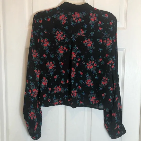I Heart Ronson Button Down Black Floral Blouse Size L - Picture 10 of 11